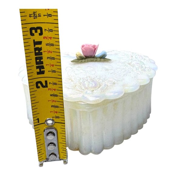 Fenton Pearly Sentiments Opaline Iridescent Heart Shaped Glass Trinket Box 4" - Picture 4 of 10